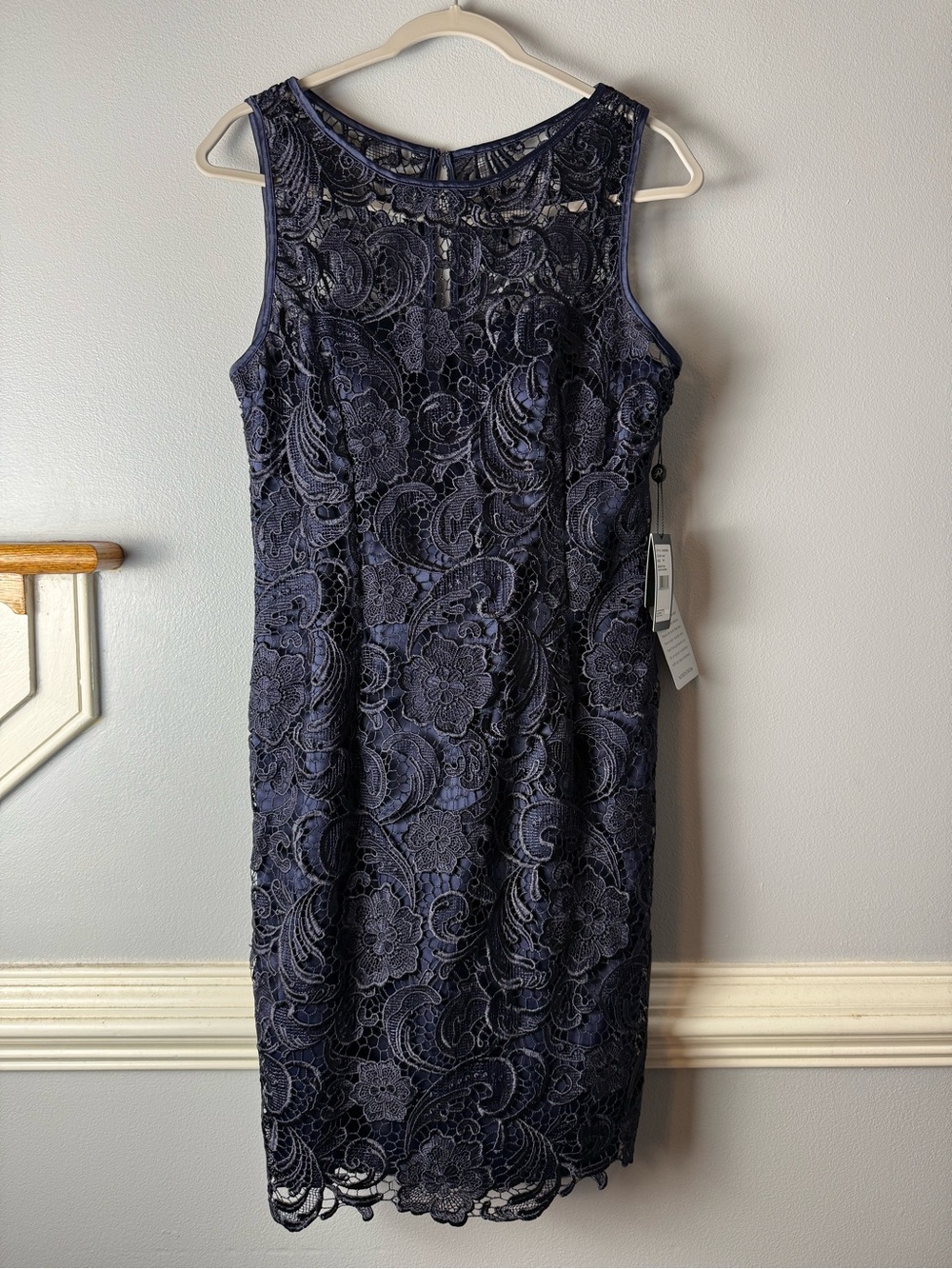 Adriana Papell Size 10 Sleeveless Navy Lace Sheath Dress NWT